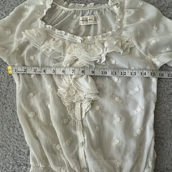 Abercrombie Fitch Sz XS Sheer Blouse Ruffles Elastic Waist Embroidered Victorian - Picture 12 of 16